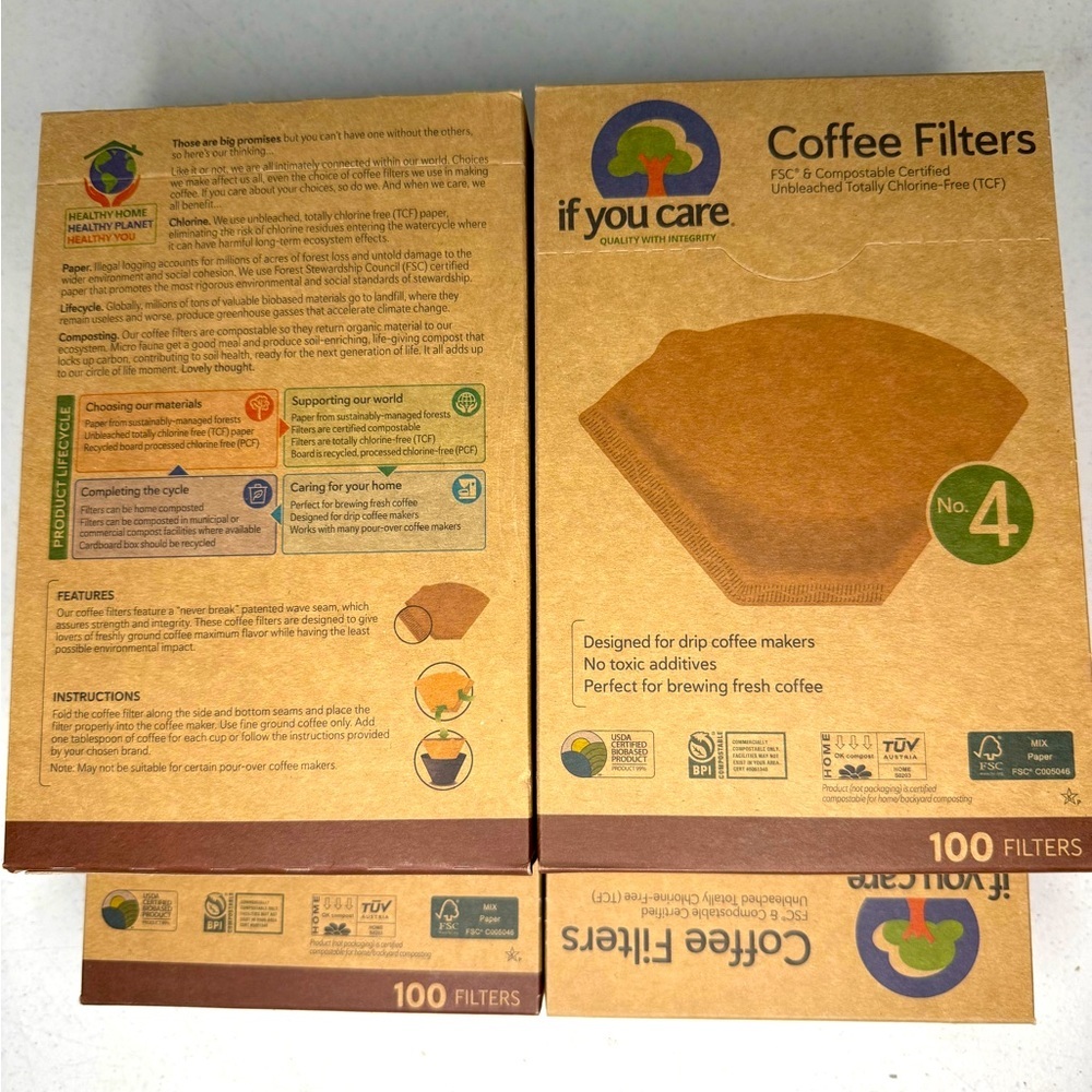 400 #4 Coffee Filters FSC Certified Compostable Unbleached Chlorine Free